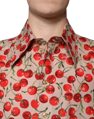 Dolce & Gabbana Beige Cherry Button Down Men Casual Shirt In Beige