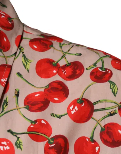 Dolce & Gabbana Beige Cherry Button Down Men Casual Shirt In Beige