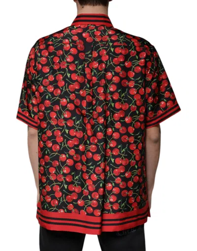 Dolce & Gabbana Black Cherry Silk Button Down Casual Shirt In Black