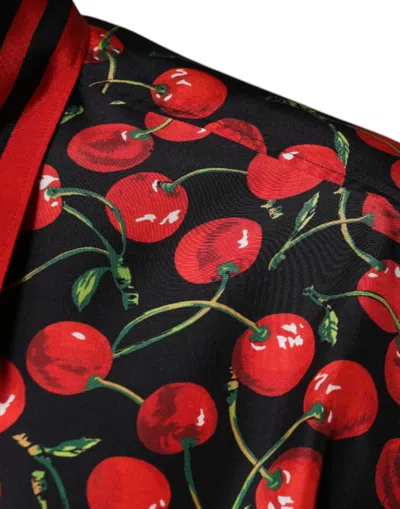 Dolce & Gabbana Black Cherry Silk Button Down Casual Shirt In Black