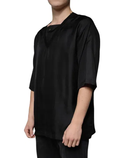 Dolce & Gabbana Black Cotton Square Neck Short Sleeve Men's T-shirt In Black