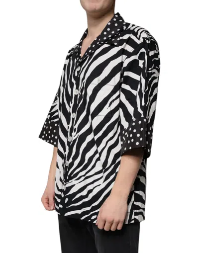 Dolce & Gabbana Black White Zebra Button Down Oversize Shirt In Black And White