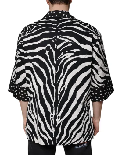 Dolce & Gabbana Black White Zebra Button Down Oversize Shirt In Black And White