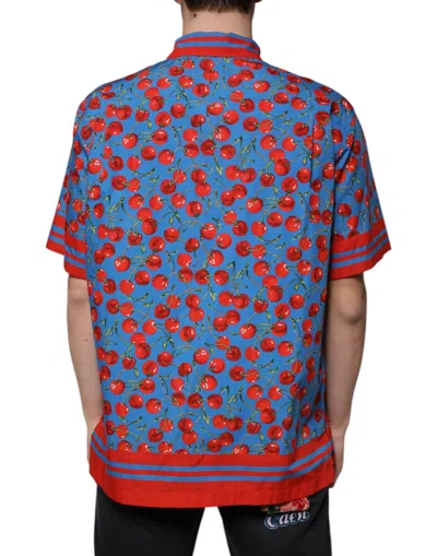 Dolce & Gabbana Blue Cherry Cotton Button Down Casual Shirt In Blue