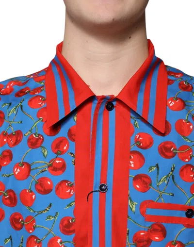 Dolce & Gabbana Blue Cherry Cotton Button Down Casual Shirt In Blue