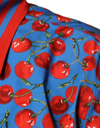 Dolce & Gabbana Blue Cherry Cotton Button Down Casual Shirt In Blue