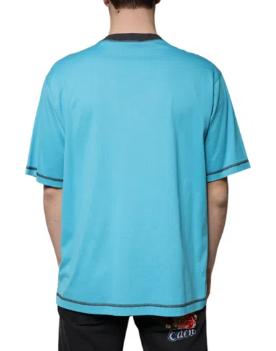 Dolce & Gabbana Blue Logo Crew Neck Short Sleeves T-shirt In Blue