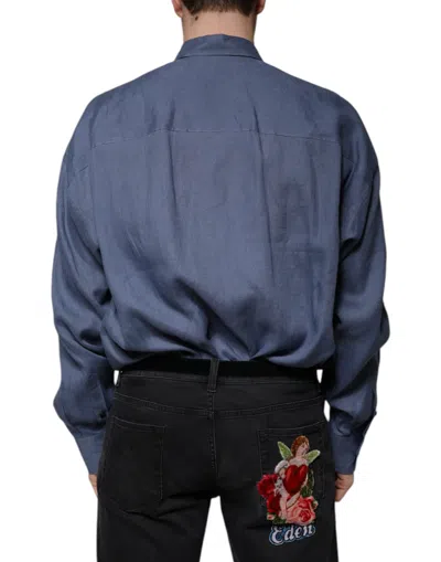 Dolce & Gabbana Blue Logo Long Sleeve Button Down Casual Shirt In Blue