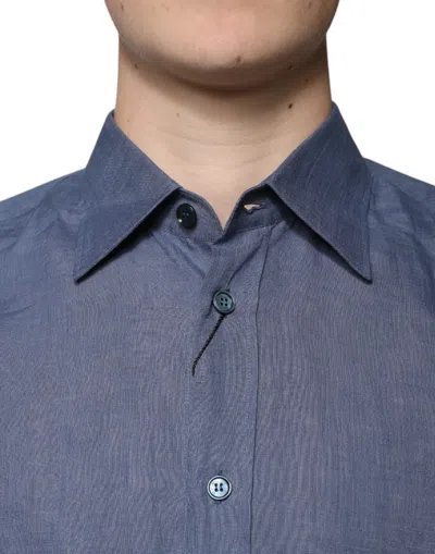 Dolce & Gabbana Blue Logo Long Sleeve Button Down Casual Shirt In Blue