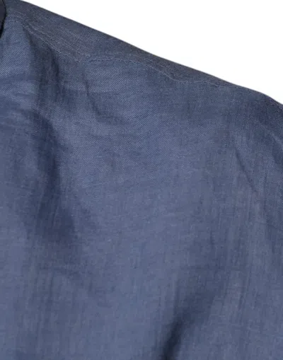 Dolce & Gabbana Blue Logo Long Sleeve Button Down Casual Shirt In Blue