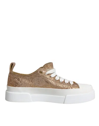 Pre-owned Dolce & Gabbana Gold White Logo Low Top Sneakers Women's Shoes ()