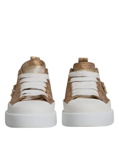 Pre-owned Dolce & Gabbana Gold White Logo Low Top Sneakers Women's Shoes ()