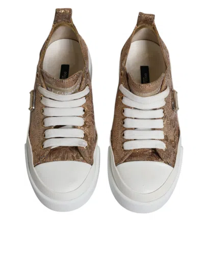 Pre-owned Dolce & Gabbana Gold White Logo Low Top Sneakers Women's Shoes ()