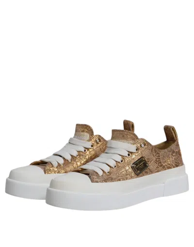 Pre-owned Dolce & Gabbana Gold White Logo Low Top Sneakers Women's Shoes ()