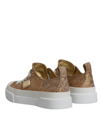 Pre-owned Dolce & Gabbana Gold White Logo Low Top Sneakers Women's Shoes ()