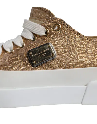 Pre-owned Dolce & Gabbana Gold White Logo Low Top Sneakers Women's Shoes ()