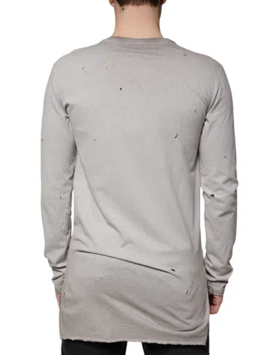 Dolce & Gabbana Gray Printed Cotton Crewneck Pullover Sweater In Gray