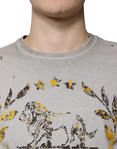 Dolce & Gabbana Gray Printed Cotton Crewneck Pullover Sweater In Gray