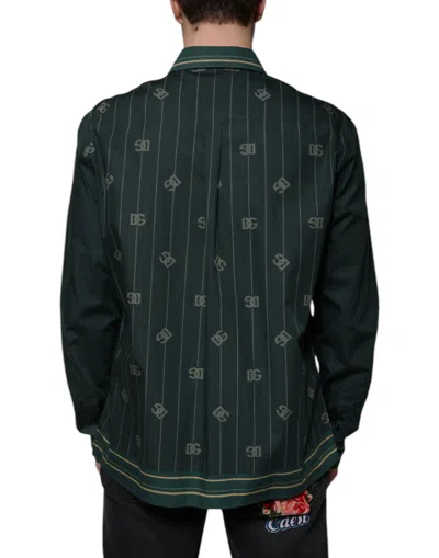 Dolce & Gabbana Green Logo Long Sleeve Martini Casual Shirt In Dark Green