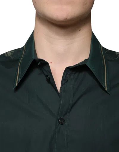 Dolce & Gabbana Green Logo Long Sleeve Martini Casual Shirt In Dark Green