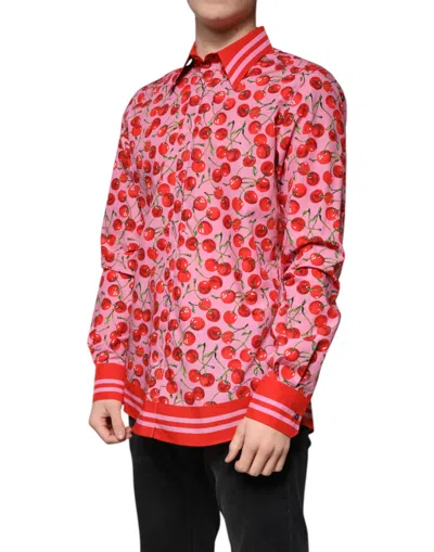 Dolce & Gabbana Pink Cherry Cotton Formal Martini Dress Shirt In Pink