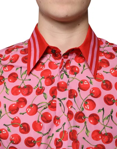 Dolce & Gabbana Pink Cherry Cotton Formal Martini Dress Shirt In Pink