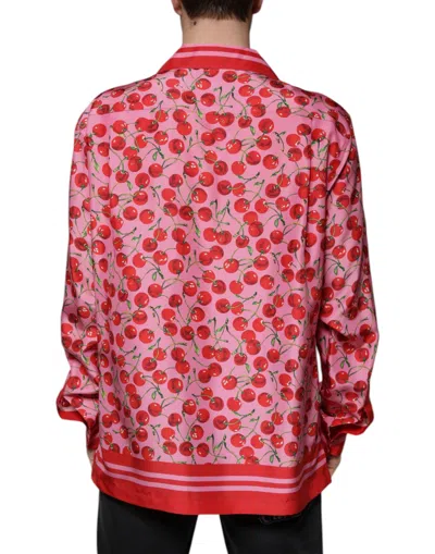 Dolce & Gabbana Pink Cherry Silk Button Down Casual Shirt In Pink