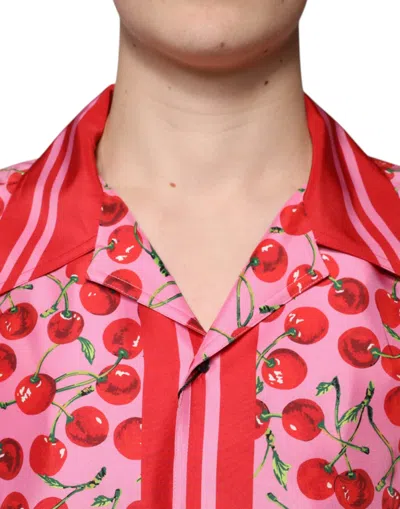 Dolce & Gabbana Pink Cherry Silk Button Down Casual Shirt In Pink