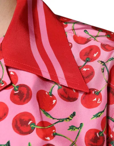 Dolce & Gabbana Pink Cherry Silk Button Down Casual Shirt In Pink
