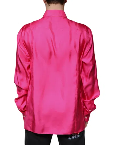 Dolce & Gabbana Pink Silk Collared Button Down Men Shirt In Pink
