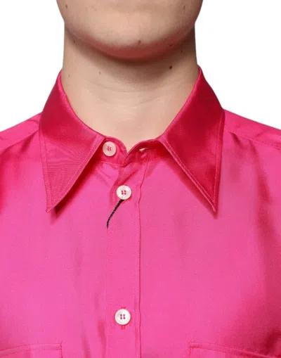 Dolce & Gabbana Pink Silk Collared Button Down Men Shirt In Pink
