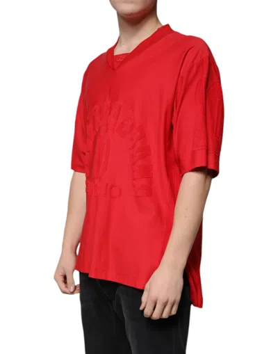 Dolce & Gabbana Red Cotton V-neck Short Sleeves T-shirt In Red