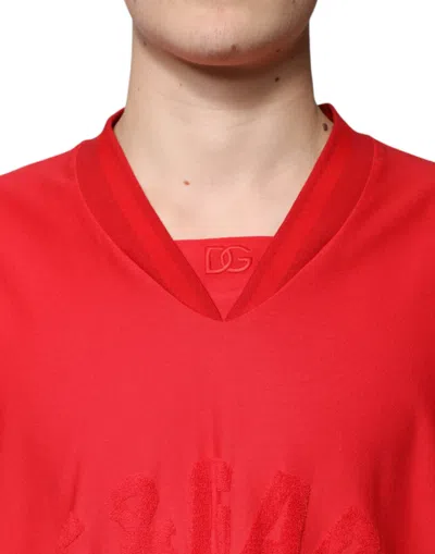 Dolce & Gabbana Red Cotton V-neck Short Sleeves T-shirt In Red