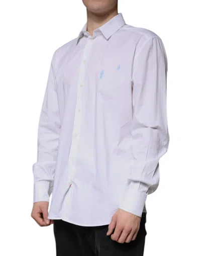 Pre-owned Dolce & Gabbana White Cotton Long Sleeve Gold Dress Men's Shirt ()