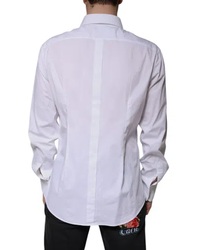 Pre-owned Dolce & Gabbana White Cotton Long Sleeve Gold Dress Men's Shirt ()