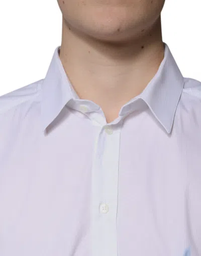 Pre-owned Dolce & Gabbana White Cotton Long Sleeve Gold Dress Men's Shirt ()