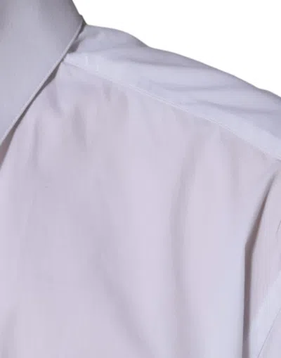 Pre-owned Dolce & Gabbana White Cotton Long Sleeve Gold Dress Men's Shirt ()