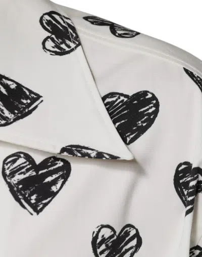 Dolce & Gabbana White Heart Print Short Sleeve Casual Shirt In Black/white