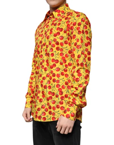 Dolce & Gabbana Yellow Cherry Cotton Martini Dress Shirt In Yellow