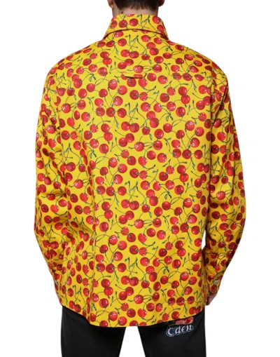 Dolce & Gabbana Yellow Cherry Button Down Men Casual Shirt In Yellow