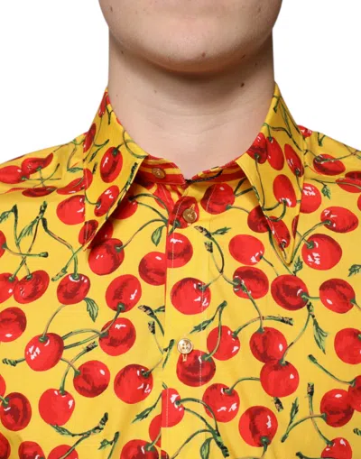Dolce & Gabbana Yellow Cherry Cotton Martini Dress Shirt In Yellow