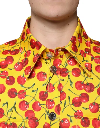 Dolce & Gabbana Yellow Cherry Button Down Men Casual Shirt In Yellow