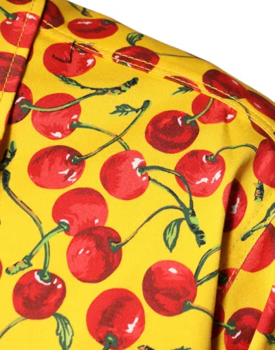 Dolce & Gabbana Yellow Cherry Button Down Men Casual Shirt In Yellow