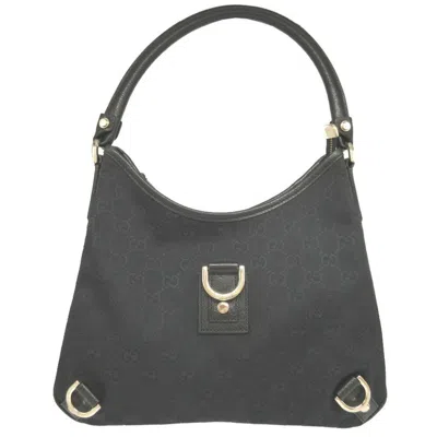 Pre-owned Gucci Abbey Black Gg Canvas Leather Shoulder Bag ()