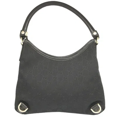 Pre-owned Gucci Abbey Black Gg Canvas Leather Shoulder Bag ()