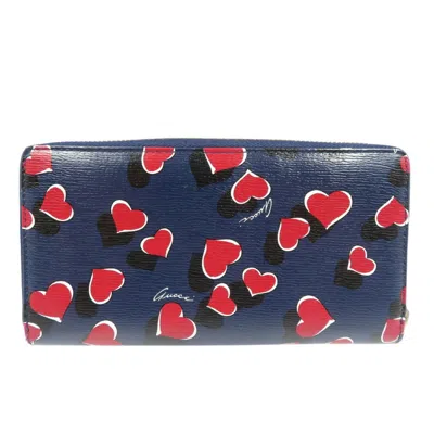 Pre-owned Gucci Black Navy Red Color Leather Long Wallet (bi-fold) () In Black, Navy, Red Color