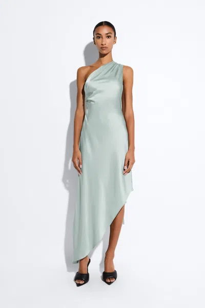 Lapointe Satin One-shoulder Dress In Jade