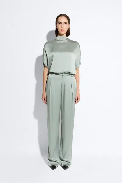Lapointe Satin Relaxed Pleated Pant In Jade