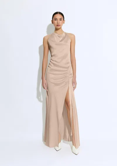 Lapointe Satin Cowl Neck Tab Gown In Oat