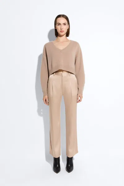 Lapointe Satin Relaxed Pleated Pant In Oat
